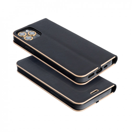Forcell iPhone 13 Luna Gold Θήκη Βιβλίο Stand - Black