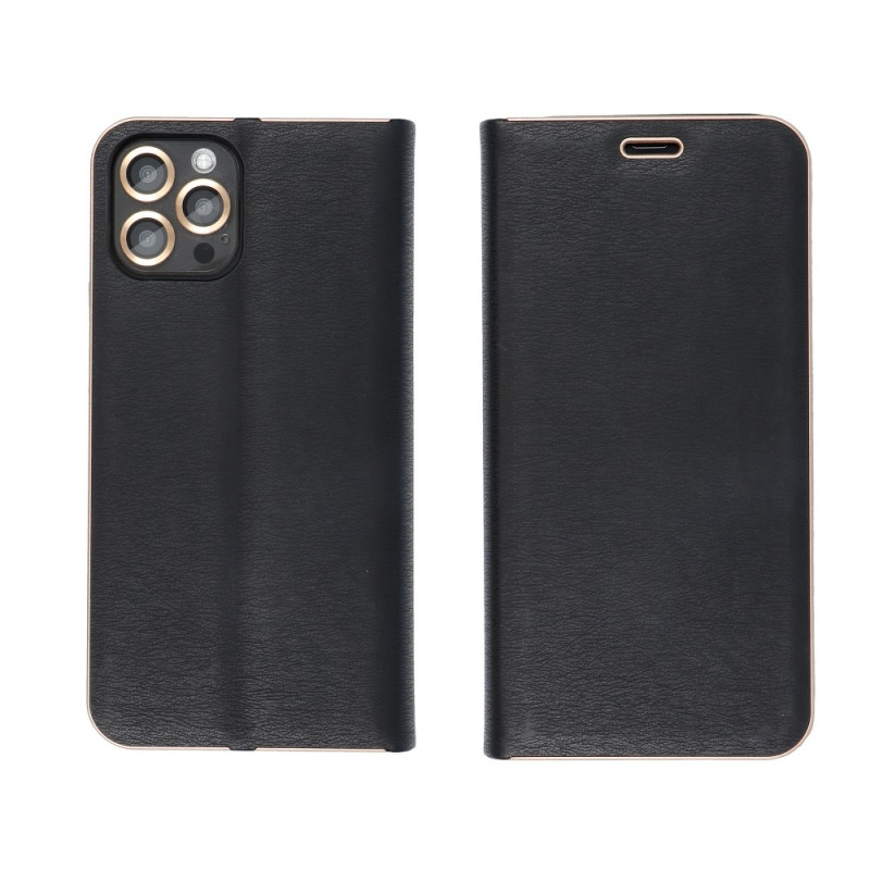 Forcell iPhone 13 Pro Luna Gold Θήκη Βιβλίο Stand - Black