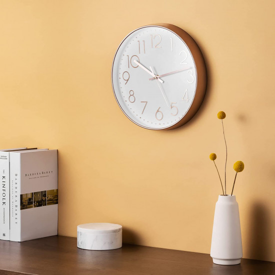 Navaris Analogue Wall Clock Design Round - Ρολόι Tοίχου από Πλαστικό και Γυαλί - White / Rose Gold - 54996.81.02