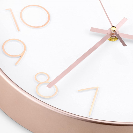 Navaris Analogue Wall Clock Design Round - Ρολόι Tοίχου από Πλαστικό και Γυαλί - White / Rose Gold - 54996.81.02