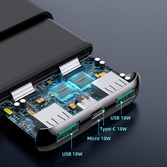 Joyroom JR-QP190 Mini 20W Power Bank 10000mAh 2xUSB Ports and Type C for Smartphones - Black