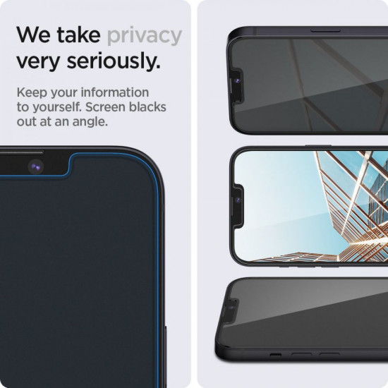 Spigen iPhone 13 Pro Max Glas.TR Privacy EZ Fit 2.5D 9H Tempered Glass Αντιχαρακτικό Γυαλί Οθόνης - 2 Τεμάχια - Clear / Black - AGL03378