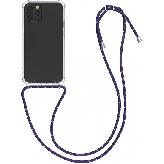KW iPhone 12 / iPhone 12 Pro Θήκη Σιλικόνης TPU με Λουράκι - Διάφανη - Dark Blue / Red - 52730.17
