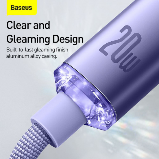 Baseus Crystal Shine Cable Type-C to Lightning PD 20W - Καλώδιο Δεδομένων και Γρήγορης Φόρτισης Type-C to Lightning 1.2M - Purple - CAJY000205