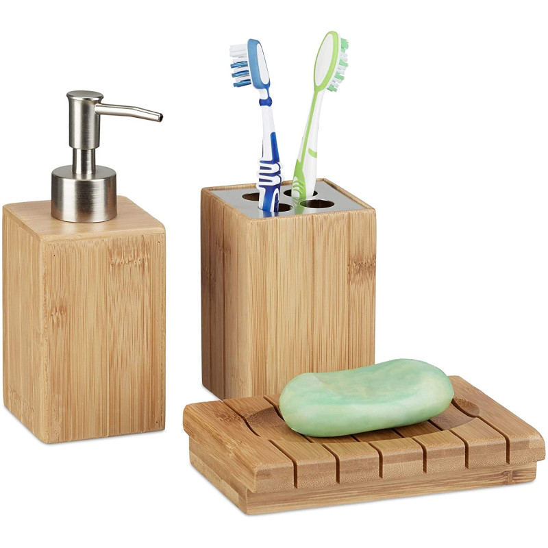 Relaxdays Ξύλινο Αξεσουάρ Μπάνιου από Bamboo - Natural - 4052025221768