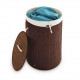 Relaxdays Πτυσσόμενο Στρόγγυλο Καλάθι Απλύτων από Μπαμπού με Καπάκι - Brown / White - 4052025046750