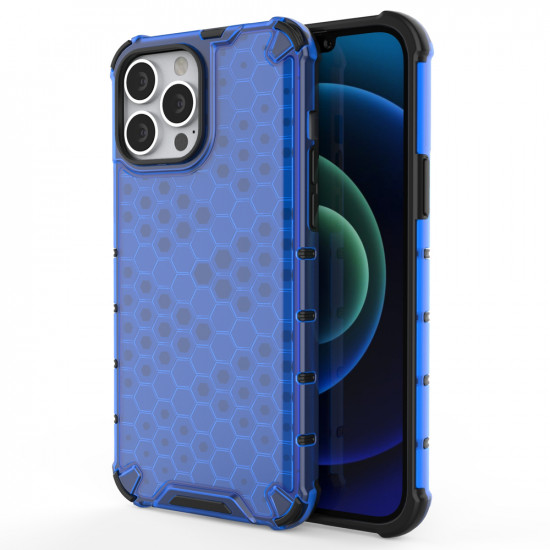 OEM iPhone 13 Pro Max Honeycomb Σκληρή Θήκη με Πλαίσιο Σιλικόνης - Blue