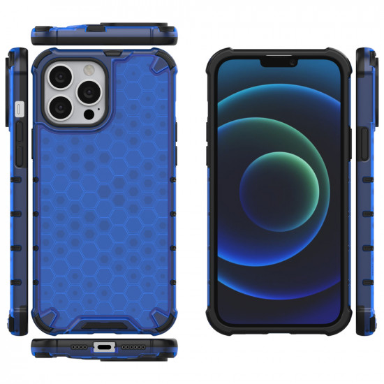 OEM iPhone 13 Pro Max Honeycomb Σκληρή Θήκη με Πλαίσιο Σιλικόνης - Blue
