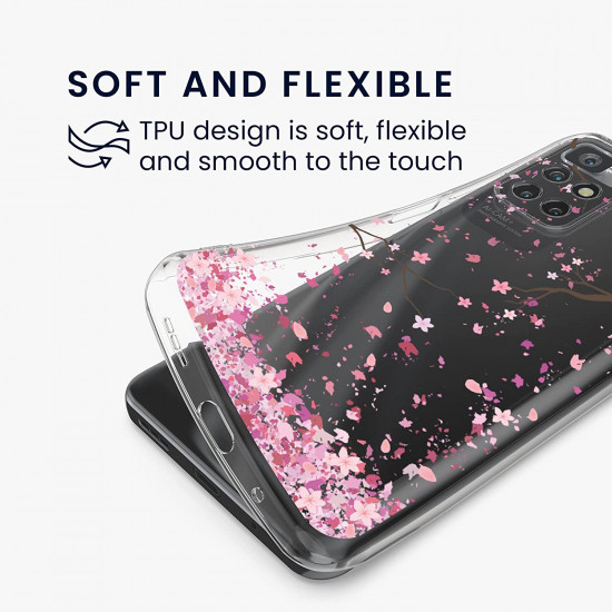 KW Xiaomi Redmi 10 Θήκη Σιλικόνης TPU Design Cherry Blossoms - Light Pink / Dark Brown - Διάφανη - 56151.01