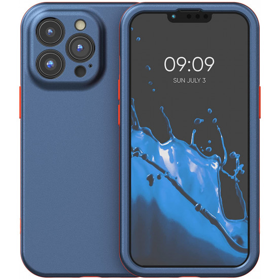 KW iPhone 13 Pro Full Body Σκληρή Θήκη με Πλαίσιο Σιλικόνης Χωρίς Προστασία Οθόνης - Dark Blue / Orange - 56434.17