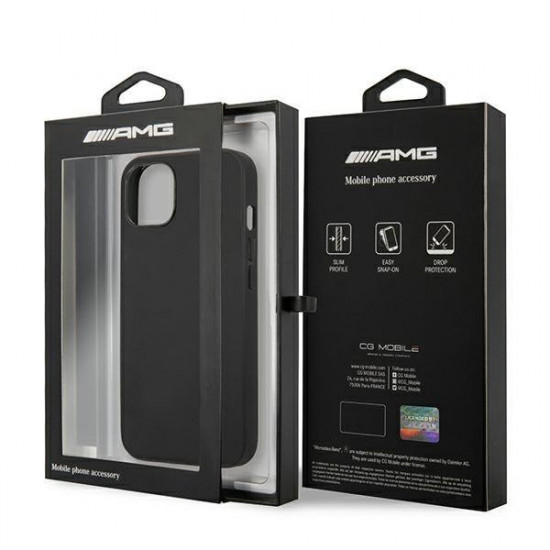 AMG iPhone 13 Leather Hot Stamped Σκληρή Θήκη με Πλαίσιο Σιλικόνης και Επένδυση Γνήσιου Δέρματος - Black - AMHCP13MDOLBK