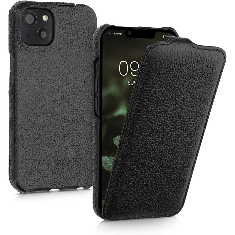 Kalibri iPhone 13 Θήκη Flip από Γνήσιο Δέρμα - Black - 56410.01