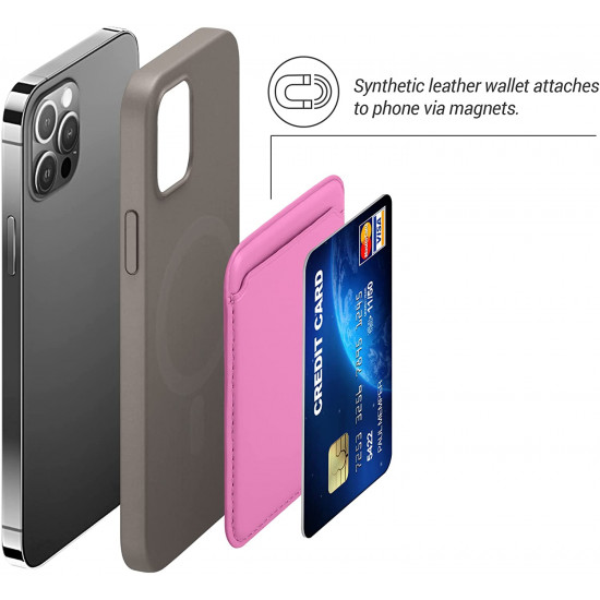 KW iPhone 12 Series / iPhone 13 Series Θήκη από Συνθετικό Δέρμα για Πιστωτικές Κάρτες - Dark Pink - 54606.08