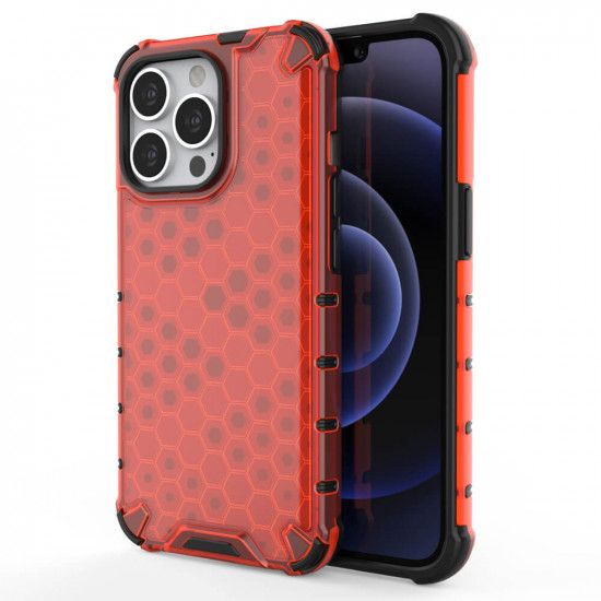 OEM iPhone 13 Pro Honeycomb Σκληρή Θήκη με Πλαίσιο Σιλικόνης - Red