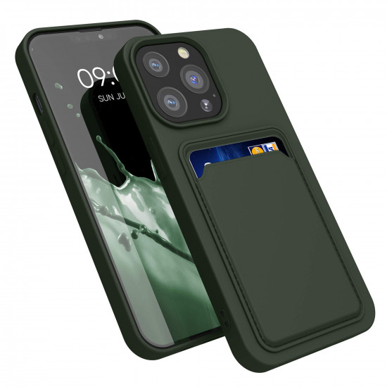 KW iPhone 13 Pro Θήκη Σιλικόνης TPU με Υποδοχή για Κάρτα - Dark Green - 55969.80