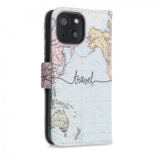 KW iPhone 13 mini Θήκη Πορτοφόλι Stand - Design Travel Lettering - Multicolour - 55935.03