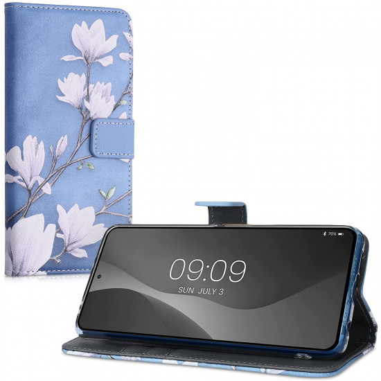 KW Xiaomi Poco X3 NFC / X3 Pro Θήκη Πορτοφόλι Stand - Design Magnolias - Taupe / White / Blue Grey - 54446.02