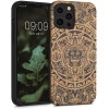 KW iPhone 13 Pro Max Θήκη από Φυσικό Ξύλο Design Maya Calendar Art - Light Brown / Black - 55980.05