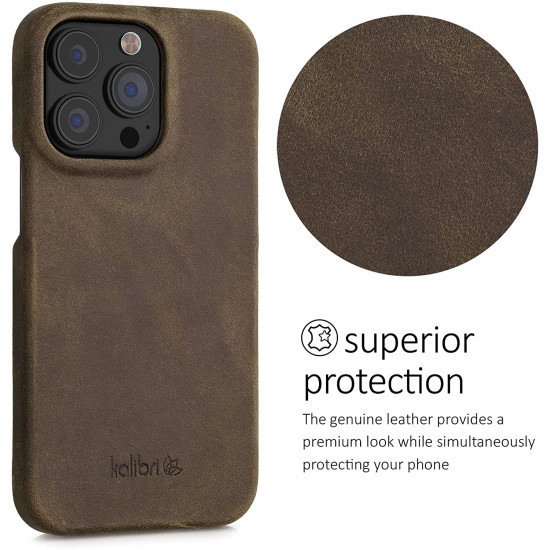 Kalibri iPhone 13 Pro Σκληρή Θήκη με Επένδυση Γνήσιου Δέρματος - Brown - 56415.05