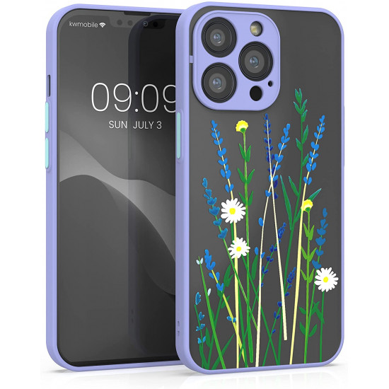 KW iPhone 13 Pro Σκληρή Θήκη με Πλαίσιο Σιλικόνης - Design Wild Flowers - Lavender / Green - Matte Ημιδιάφανη - 56498.01