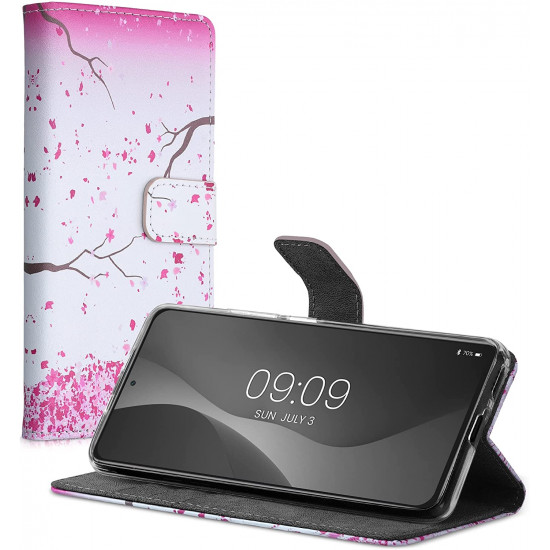 KW Xiaomi Poco F3 / Mi 11i Θήκη Πορτοφόλι Stand - Design Cherry Blossoms - Light Pink / Dark Brown / White - 56713.03