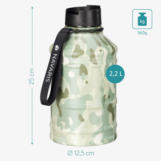 Navaris Μπουκάλι Νερού από Ανοξείδωτο Ατσάλι - BPA Free - 2.2 L - Camouflage - 56010.01