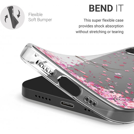 KW iPhone 13 Θήκη Σιλικόνης TPU Design Cherry Blossoms - Light Pink / Dark Brown - Διάφανη - 55947.03