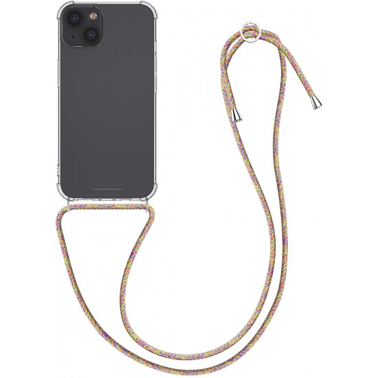 KW iPhone 13 Θήκη Σιλικόνης TPU με Λουράκι - Διάφανη / Pink / Purple / Yellow - 55949.08