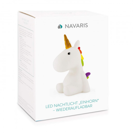 Navaris LED Unicorn Night Light RGB - Επαναφορτιζόμενο Παιδικό Νυχτερινό Φως με Αλλαγή Χρωμάτων - White - 46219.02