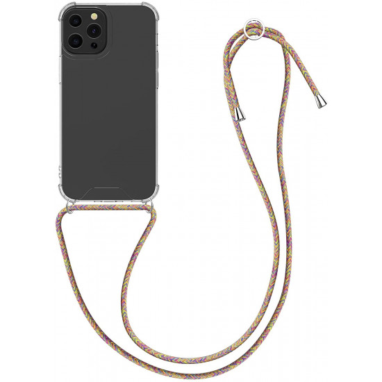 KW iPhone 13 Pro Max Θήκη Σιλικόνης TPU με Λουράκι - Διάφανη / Pink / Purple / Yellow - 55976.08