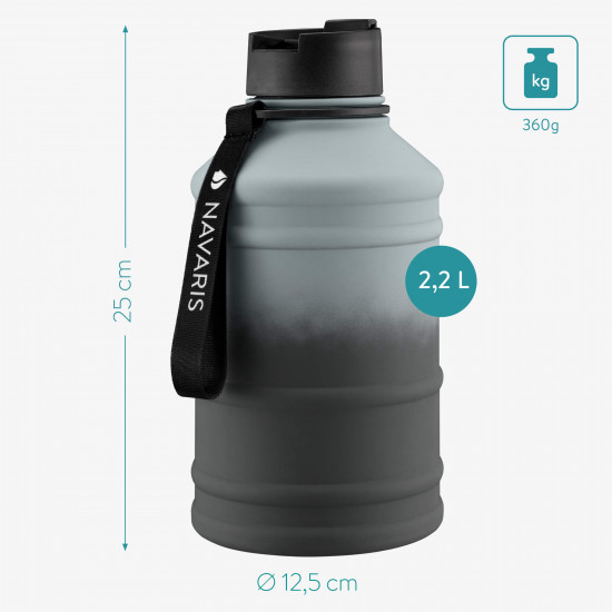 Navaris Μπουκάλι Νερού από Ανοξείδωτο Ατσάλι - BPA Free - 2.2 L - Light Grey / Dark Grey - 53701.22