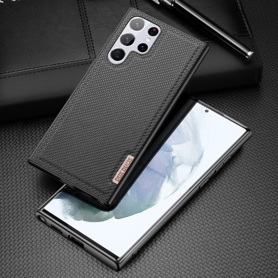 Dux Ducis Samsung Galaxy S22 Ultra Fino Series Σκληρή Θήκη με Πλαίσιο Σιλικόνης και Επένδυση από Ύφασμα - Black