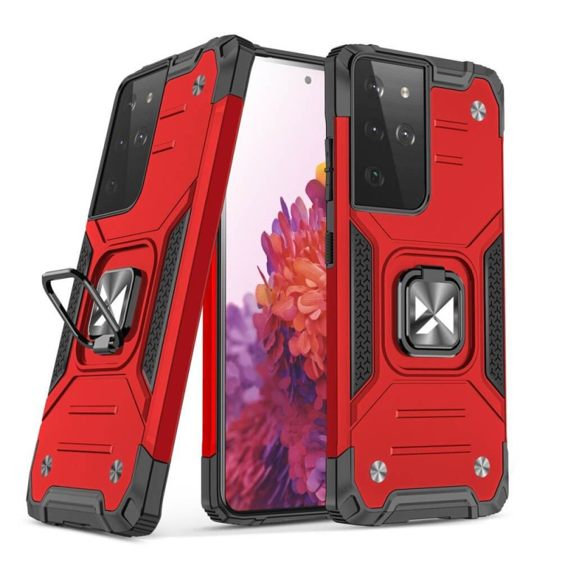 Wozinsky Samsung Galaxy S22 Ultra Ring Armor Σκληρή Θήκη με Πλαίσιο Σιλικόνης και Δαχτυλίδι Συγκράτησης - Red