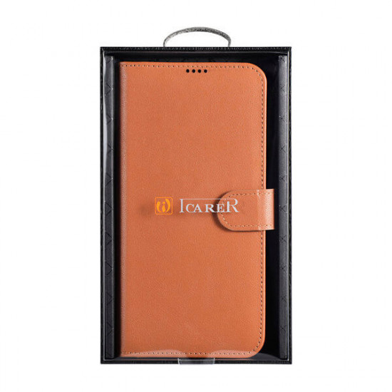 iCarer Samsung Galaxy S22 Haitang Leather Θήκη Πορτοφόλι Stand από Γνήσιο Δέρμα - Brown 