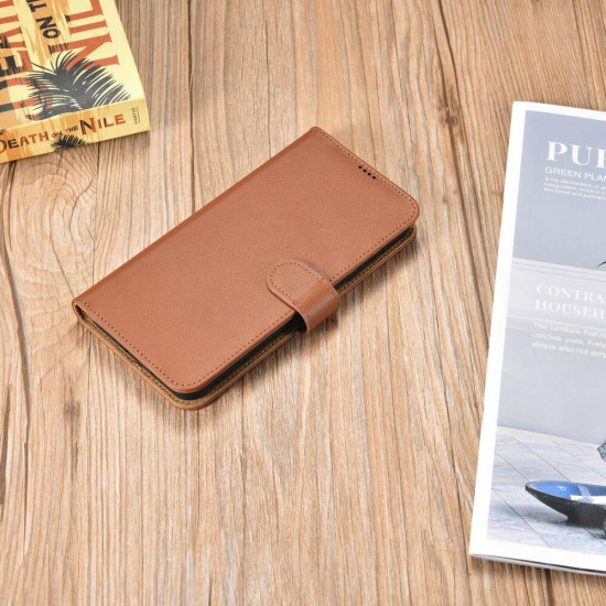 iCarer Samsung Galaxy S22 Plus Haitang Leather Θήκη Πορτοφόλι Stand από Γνήσιο Δέρμα - Brown 