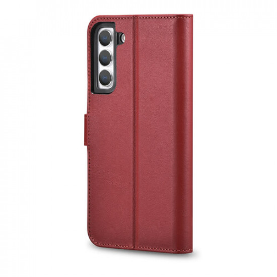 iCarer Samsung Galaxy S22 Plus Haitang Leather Θήκη Πορτοφόλι Stand από Γνήσιο Δέρμα - Red