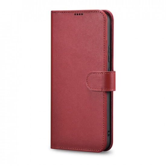 iCarer Samsung Galaxy S22 Plus Haitang Leather Θήκη Πορτοφόλι Stand από Γνήσιο Δέρμα - Red