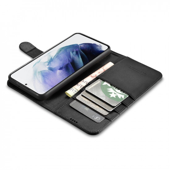 iCarer Samsung Galaxy S22 Ultra Haitang Leather Θήκη Πορτοφόλι Stand από Γνήσιο Δέρμα - Black