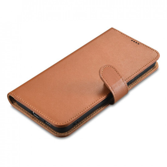 iCarer Samsung Galaxy S22 Ultra Haitang Leather Θήκη Πορτοφόλι Stand από Γνήσιο Δέρμα - Brown