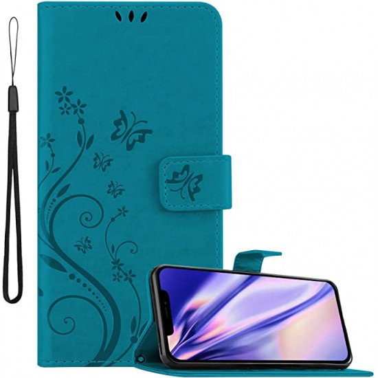 Cadorabo iPhone 13 Pro Max Θήκη Πορτοφόλι Stand από Δερματίνη - Floral - Blue
