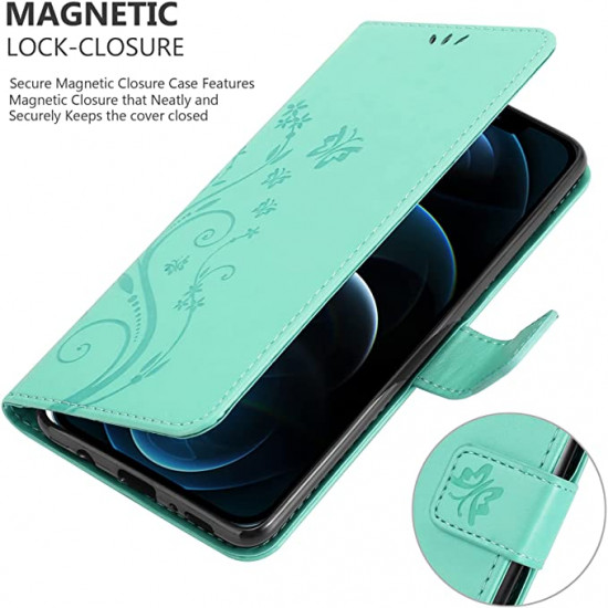 Cadorabo iPhone 13 Pro Max Θήκη Πορτοφόλι Stand από Δερματίνη - Floral - Turquoise