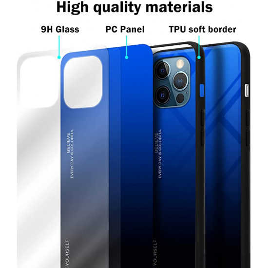 Cadorabo iPhone 13 Pro Θήκη με Πλαίσιο Σιλικόνης και Όψη Γυαλιού Tempered Glass - Blue / Black