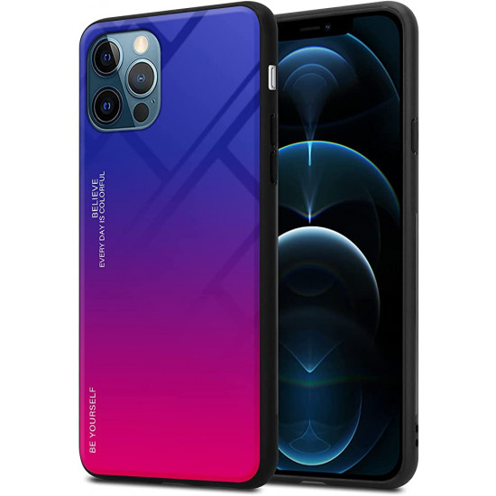 Cadorabo iPhone 13 Pro Θήκη με Πλαίσιο Σιλικόνης και Όψη Γυαλιού Tempered Glass - Purple / Red