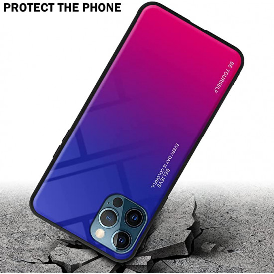 Cadorabo iPhone 13 Pro Θήκη με Πλαίσιο Σιλικόνης και Όψη Γυαλιού Tempered Glass - Purple / Red