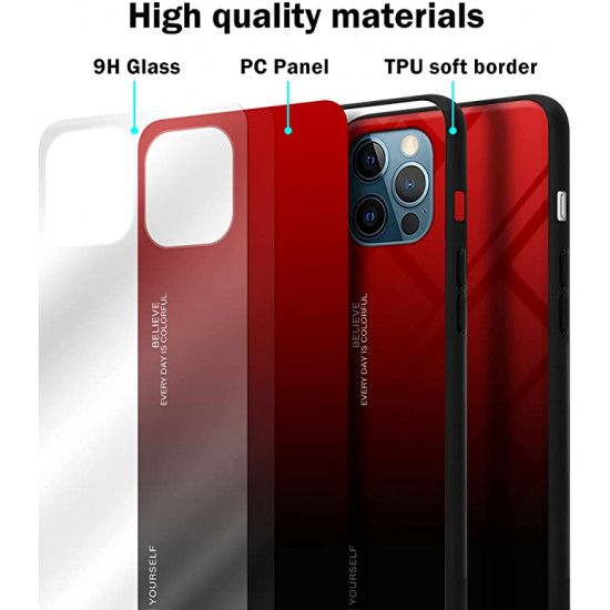 Cadorabo iPhone 13 Pro Θήκη με Πλαίσιο Σιλικόνης και Όψη Γυαλιού Tempered Glass - Red / Black