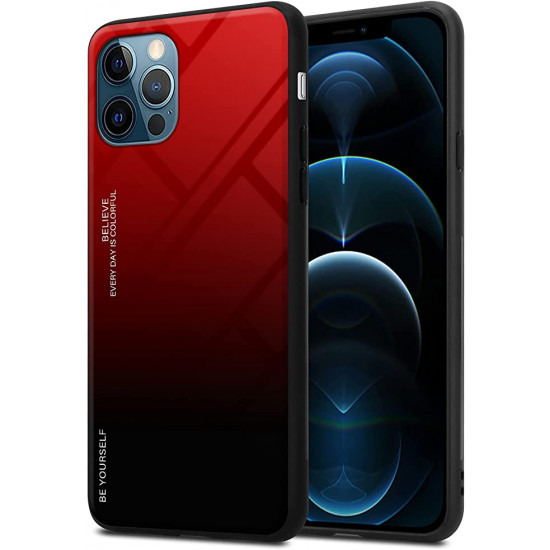 Cadorabo iPhone 13 Pro Θήκη με Πλαίσιο Σιλικόνης και Όψη Γυαλιού Tempered Glass - Red / Black