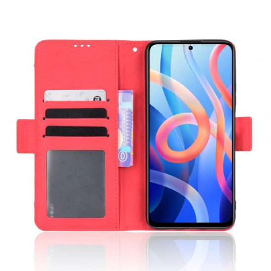 Erbord Xiaomi Poco M4 Pro 5G / Redmi Note 11S 5G Wallet Θήκη Πορτοφόλι από Συνθετικό Δέρμα - Red