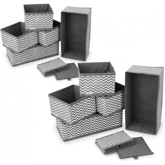 Navaris Σετ με 12 Υφασμάτινα Κουτιά Αποθήκευσης - Grey / White - 49052.10