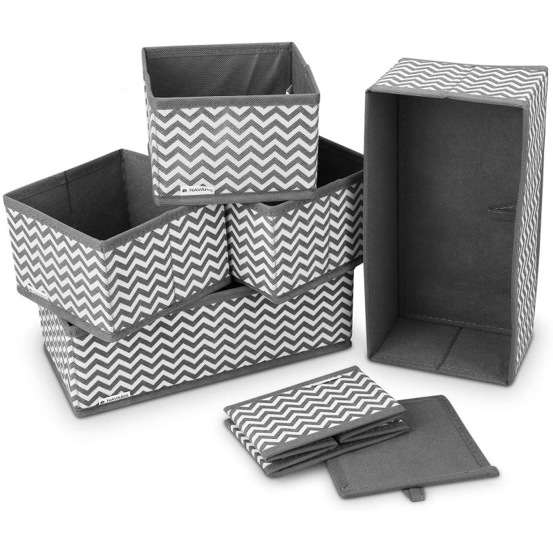 Navaris Σετ με 6 Υφασμάτινα Κουτιά Αποθήκευσης - Grey / White - 49052.06
