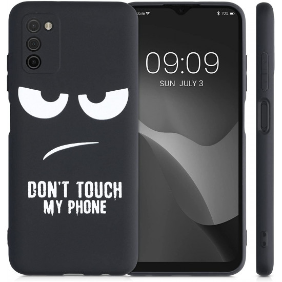 KW Samsung Galaxy A03s Θήκη Σιλικόνης Design Don't Touch My Phone - Black / White - 56519.01